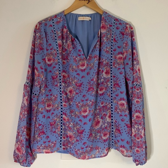 Tory Burch Long Sleeve Floral Blouse Size 0 - Picture 1 of 9